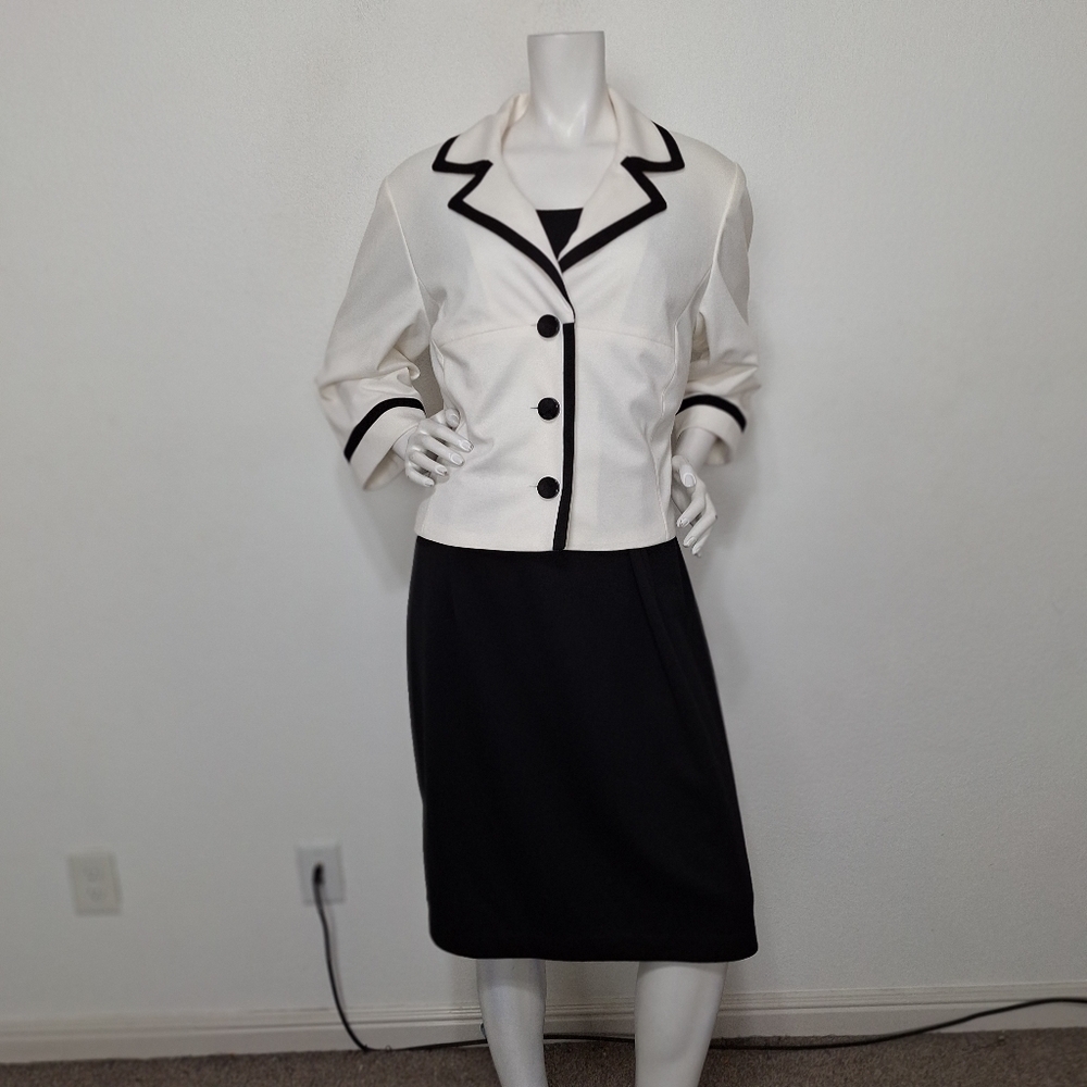 Julian Taylor Black White Preppy Jacket and Sheath Dress 2 Piece Set Size 18W